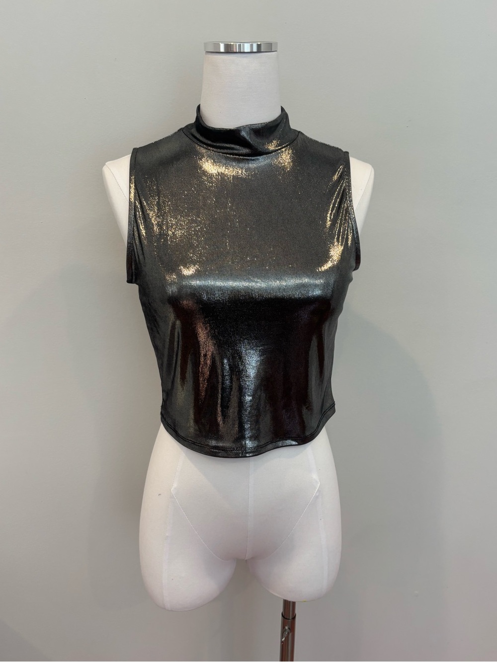 Shimmer Mock Neck Silver Crop Top